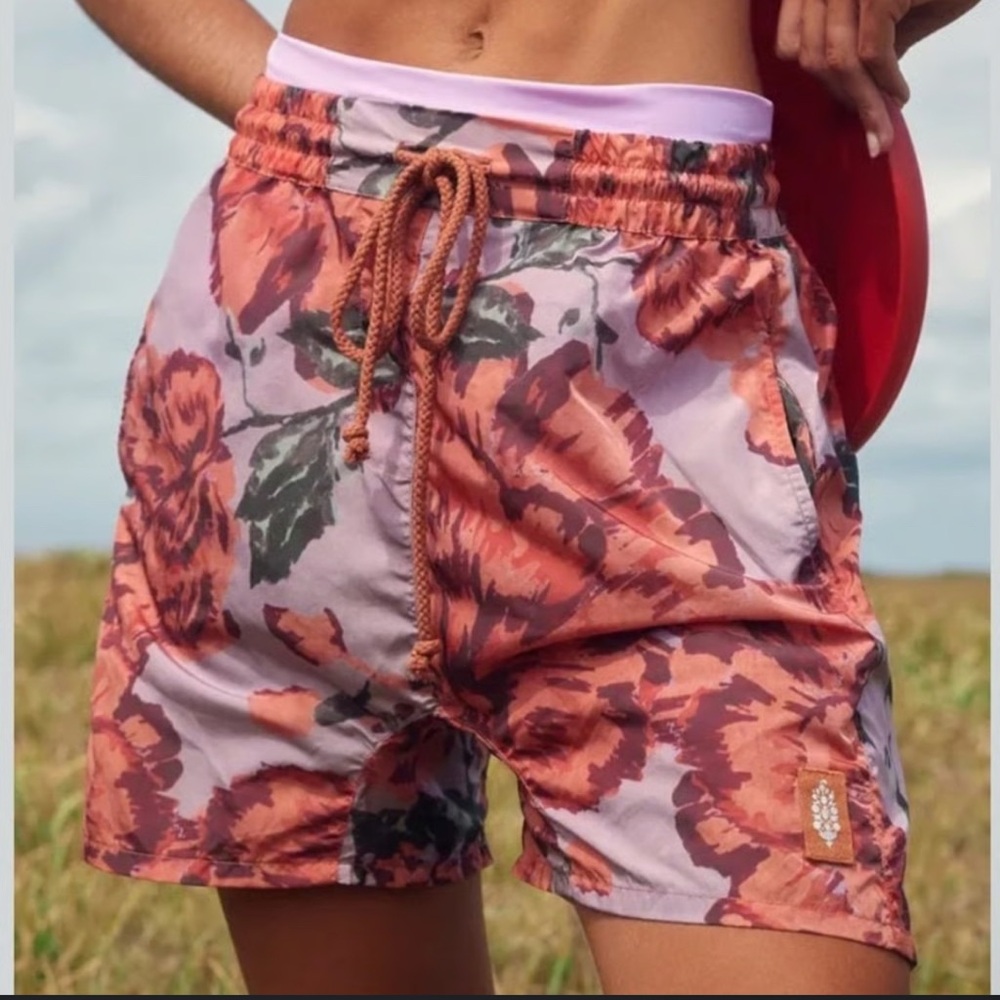 FP Movement by Free People Floral Athletic Shorts - Pink and Green